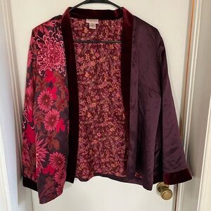 Tracy Reese Burgundy and Pink Floral Kimono Jacket